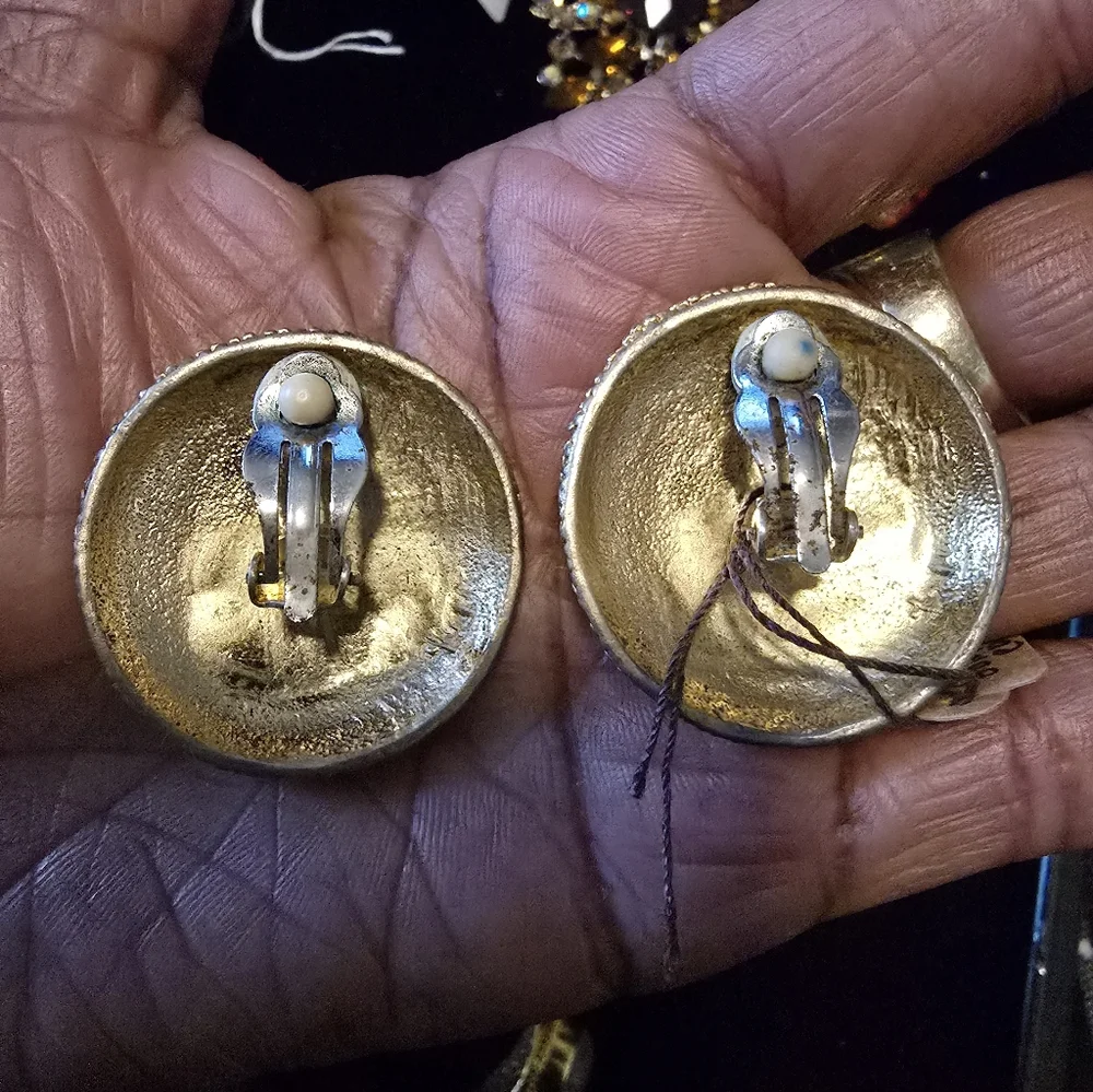 Vintage Gold-Tone Large Dome Shaped Clip-On Earrings